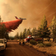 A firefighting tanker making a retardant drop over the Grandview Fire near Sisters, Oregon.